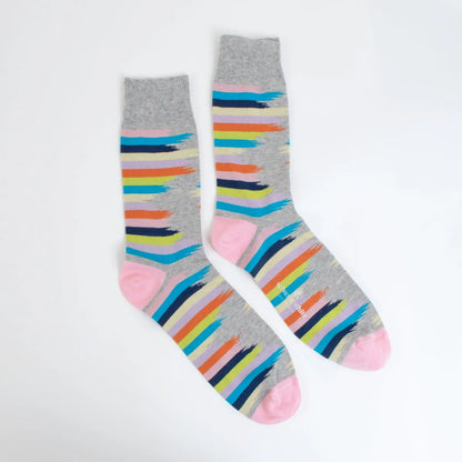 Grey grunge striped socks from Velvet and White, featuring a stylish, casual design with a comfortable fit.