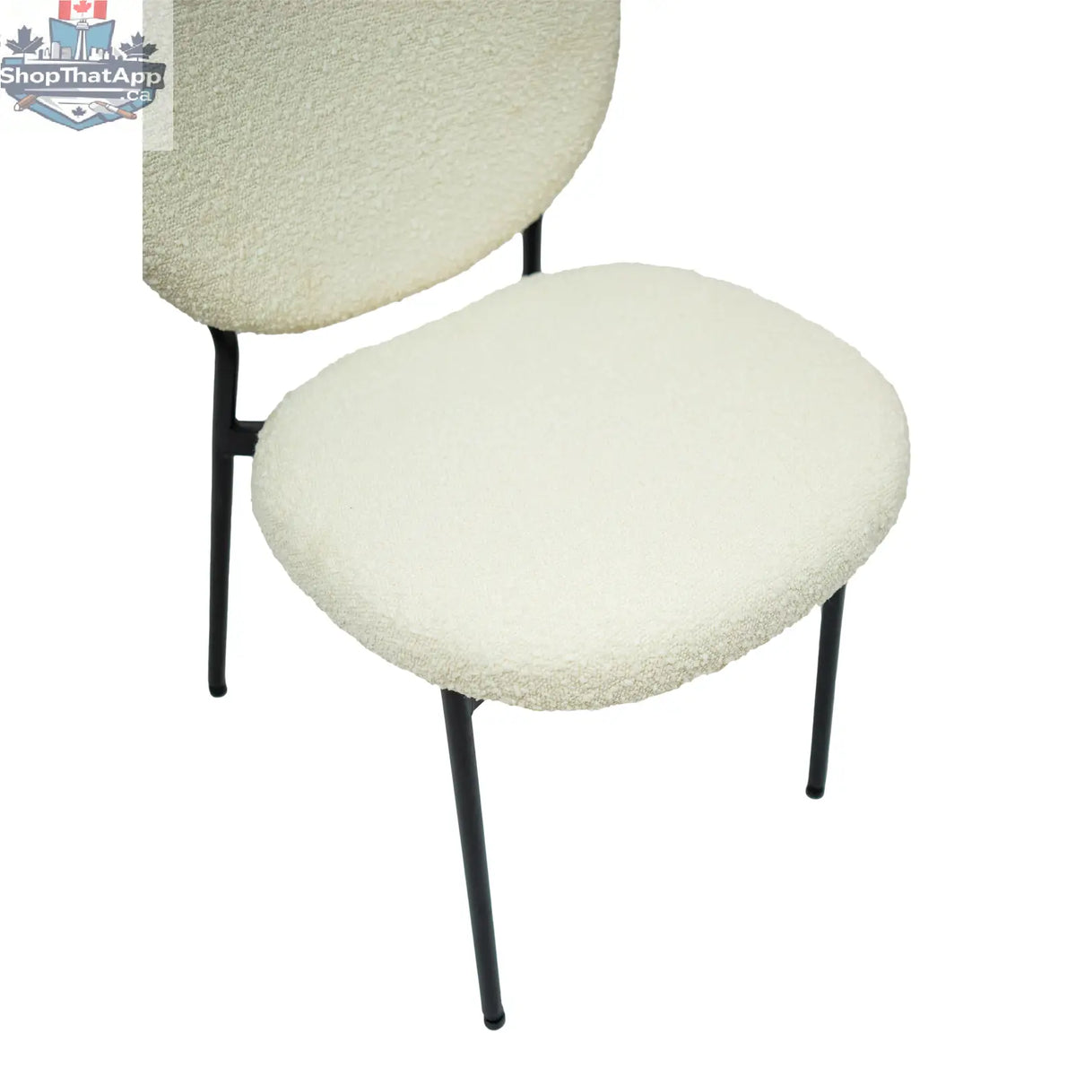 Hygge Design House Sashi Dining Chair in linen boucle fabric with wooden legs, modern and stylish for dining room decor.