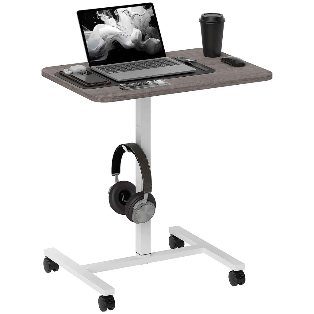 Eden Height Adjustable Standing Desk with Wheels and Headphone Hook-Grey