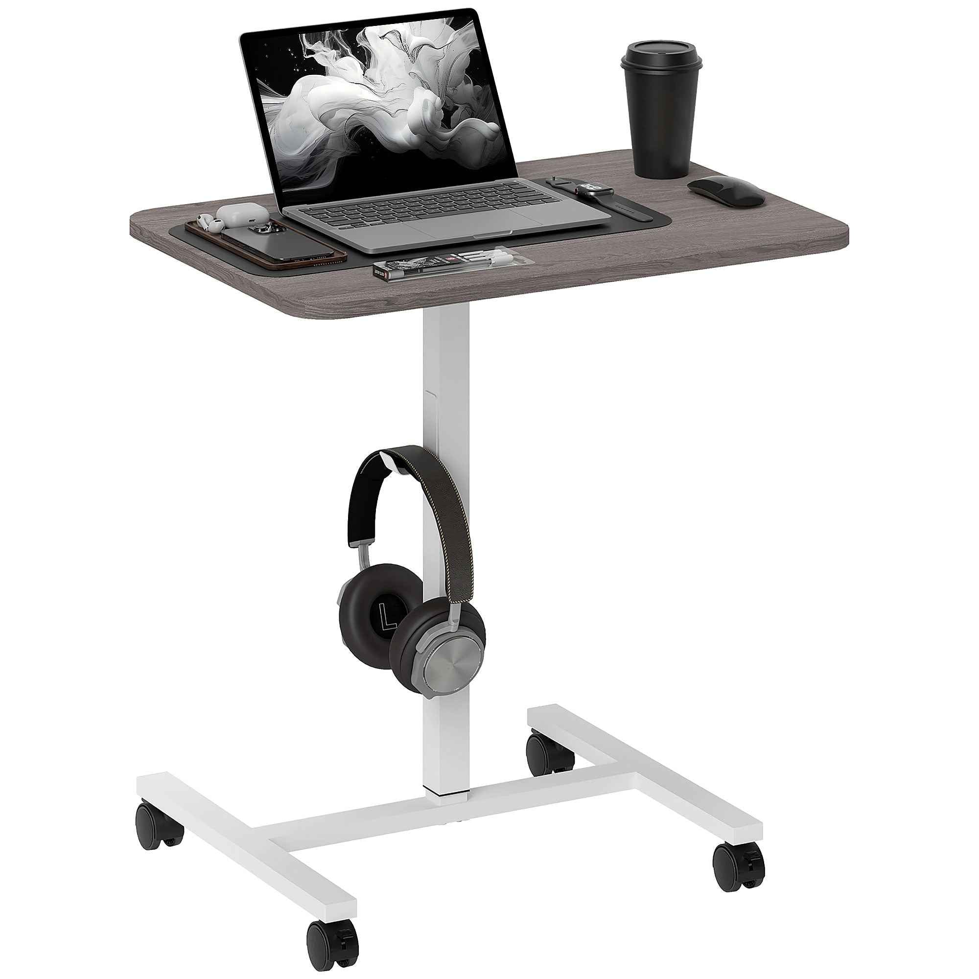 Eden Height Adjustable Standing Desk with Wheels and Headphone Hook-Grey