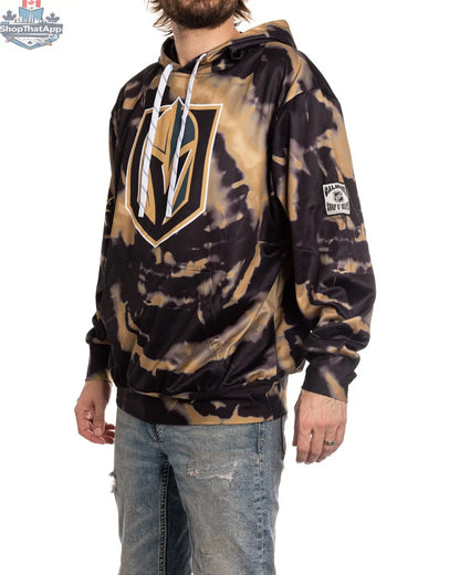 Calhoun Surf N' Skate Vegas Golden Knights sublimation hoodie shown from the side, featuring team logo and vibrant fan gear design.