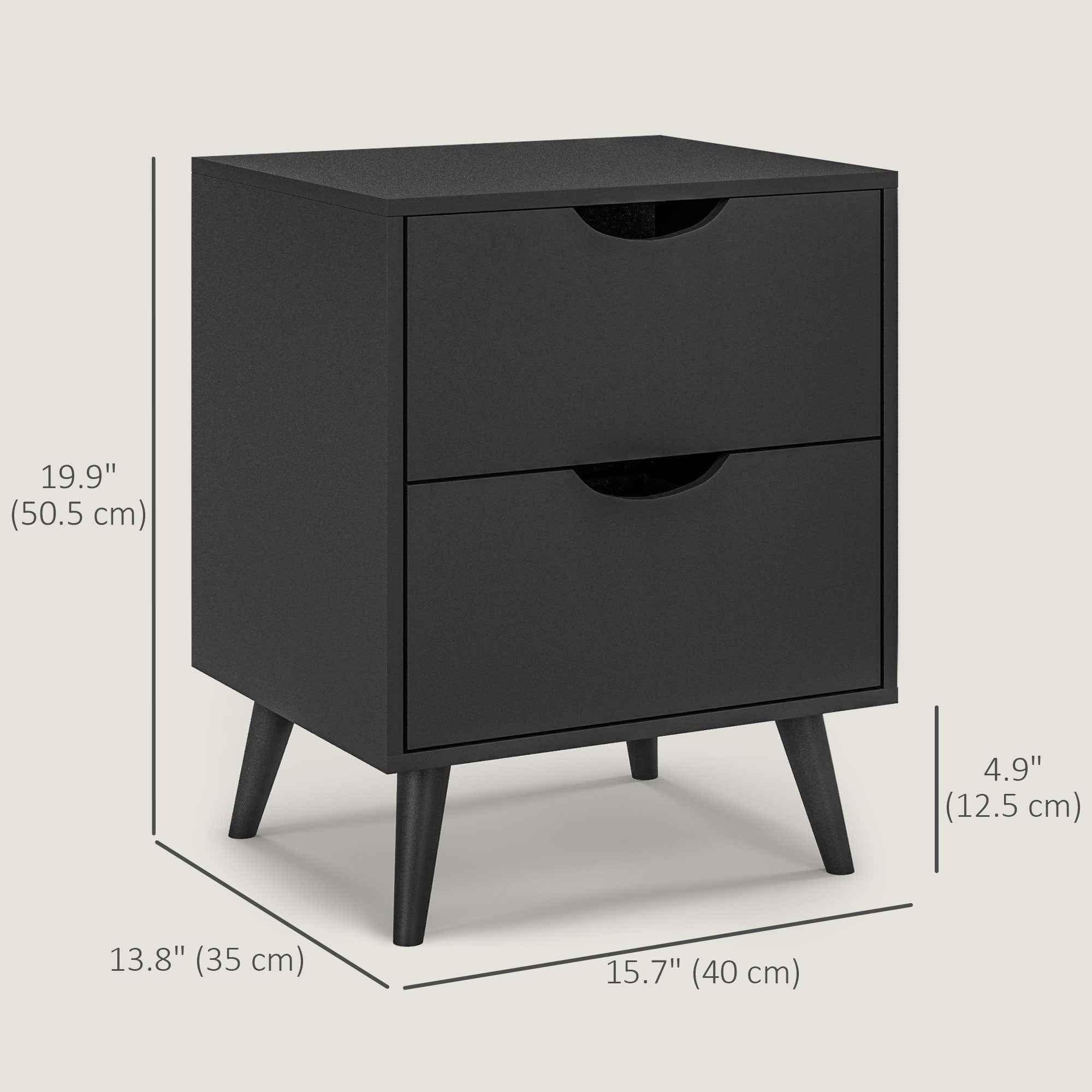 Jesse Nightstand with 2 Drawers and Pine Wood Legs-Black