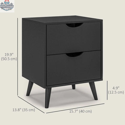 Black Jesse nightstand with drawers and pine wood legs, stylish bedroom furniture by SLOTH Nation for convenient storage.