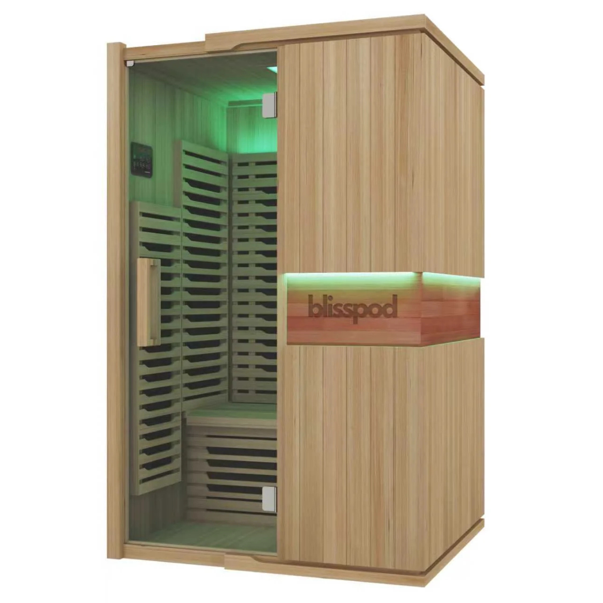 Blisspod | Milano | Full Spectrum Sauna Canadian Hemlock Ultra Low EMF, 6 Far Infrared & Red Glass Heater & Chromotherapy – 2 Person - Www.Shopthatapp.ca
