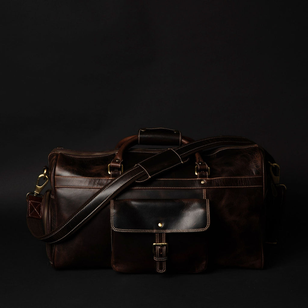 The Voyager Duffle - Brown Full-Grain Distressed Leather Duffle Bag - Www.Shopthatapp.ca