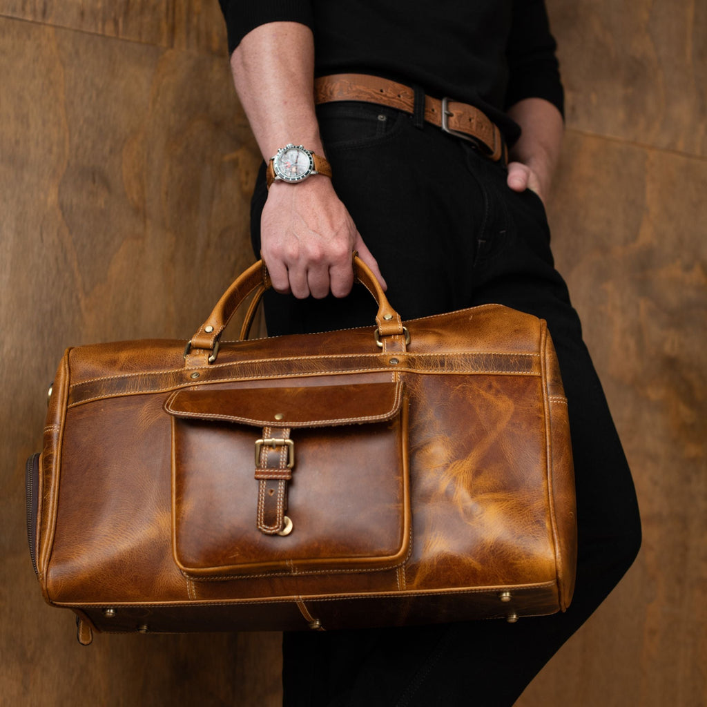 The Voyager Duffle - Cognac Full-Grain Distressed Leather Duffle Bag - Www.Shopthatapp.ca