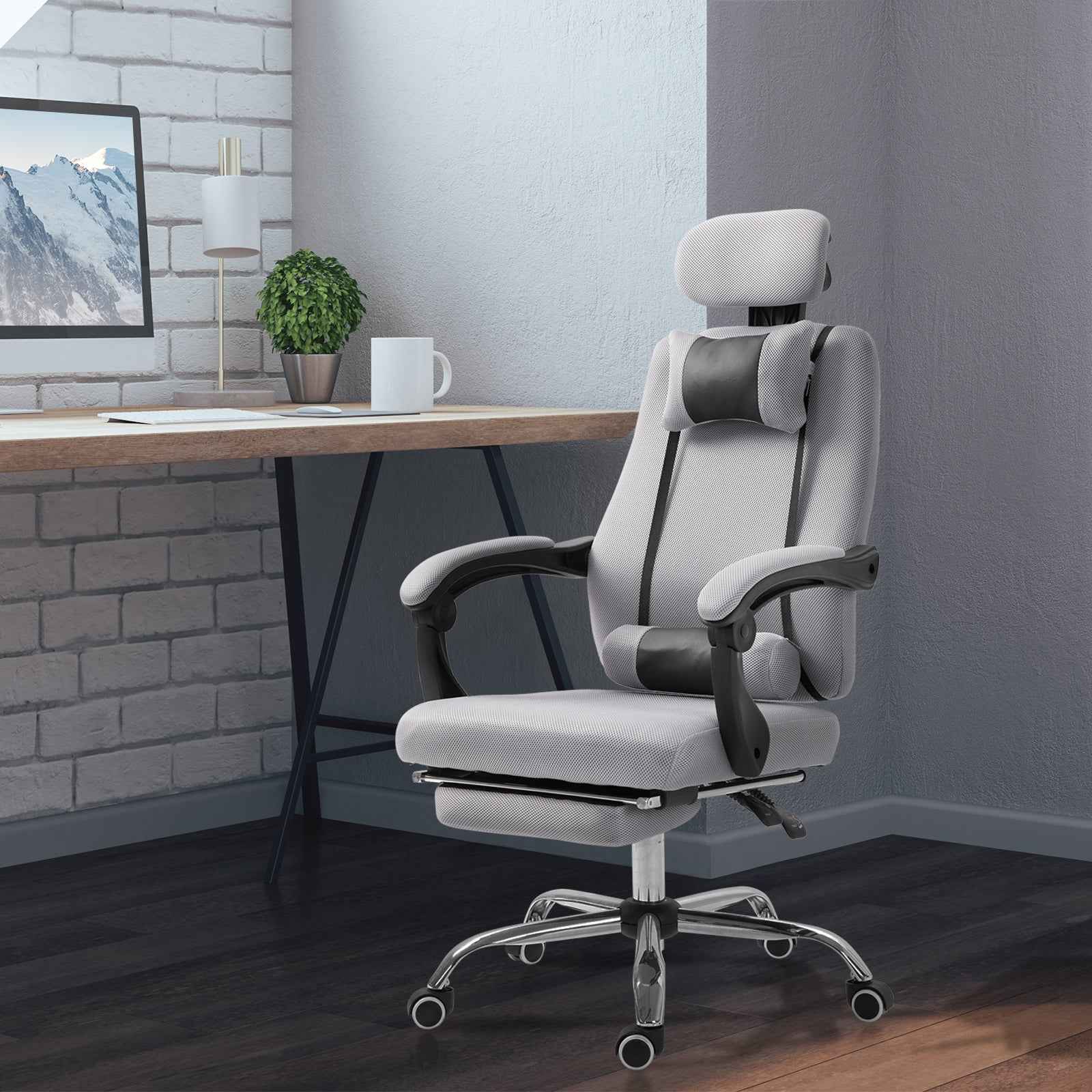 Brady Ergonomic Executive High Back Office Chair with Footrest and Lumbar Support-Grey
