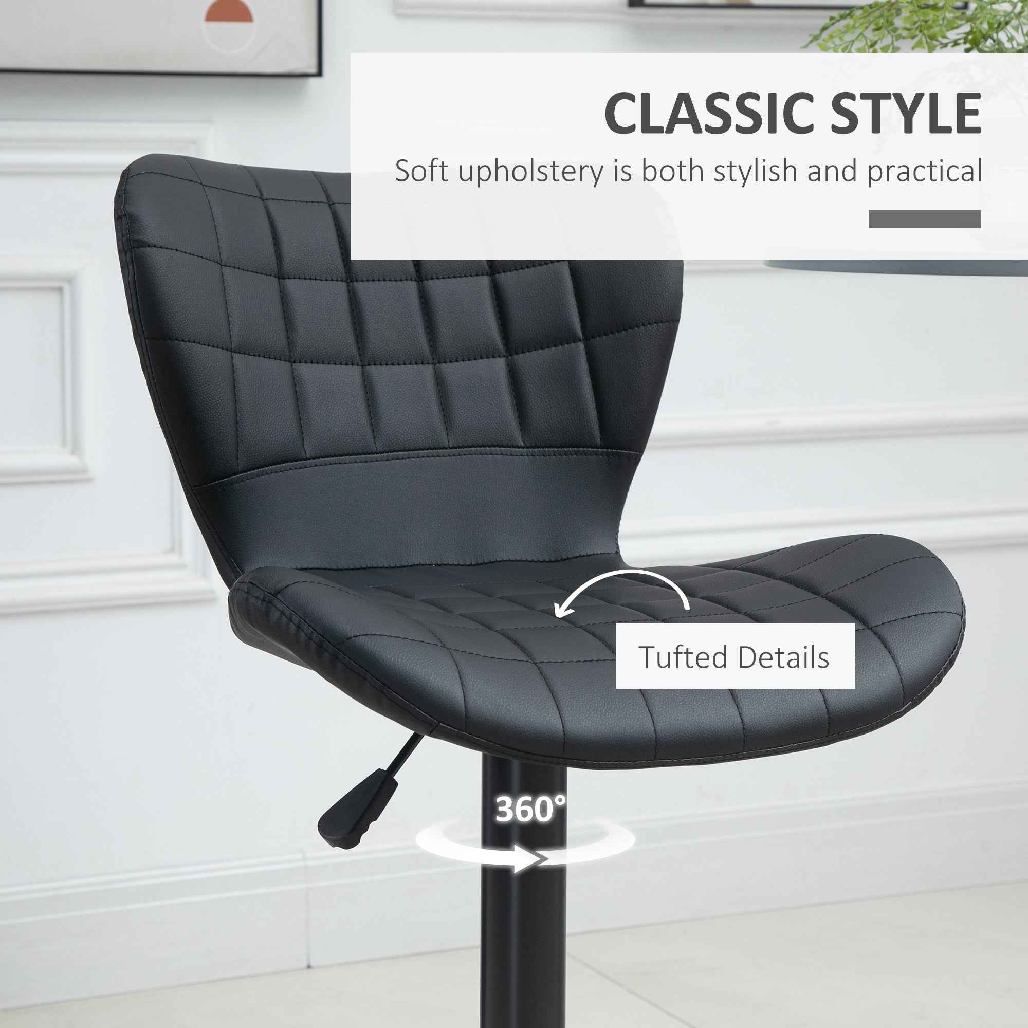 Avion Counter/Barstools with Adjustable Height and Swivel-Set of 2-Black