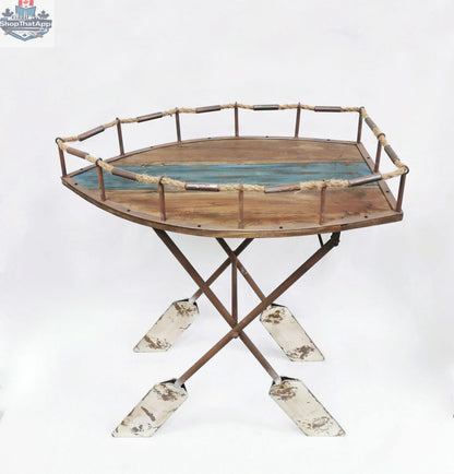 Rusty wood Boat shaped console table - Shopthatapp.ca