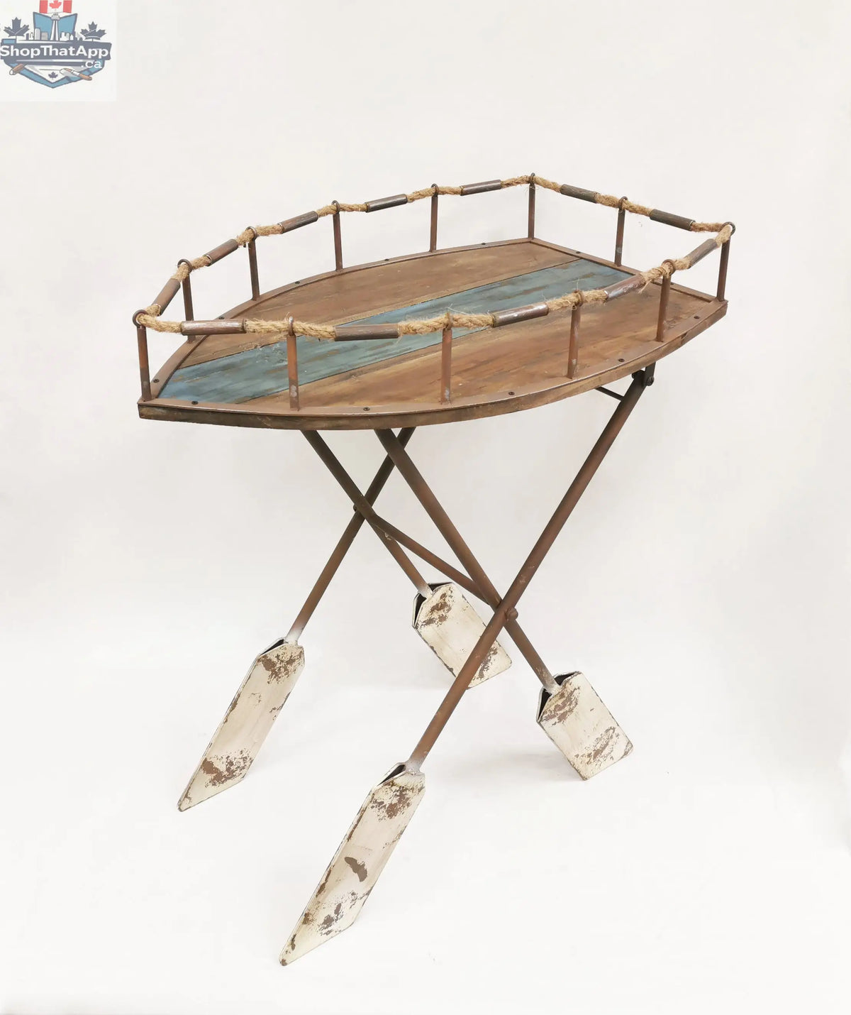 Rusty wood Boat shaped console table - Shopthatapp.ca