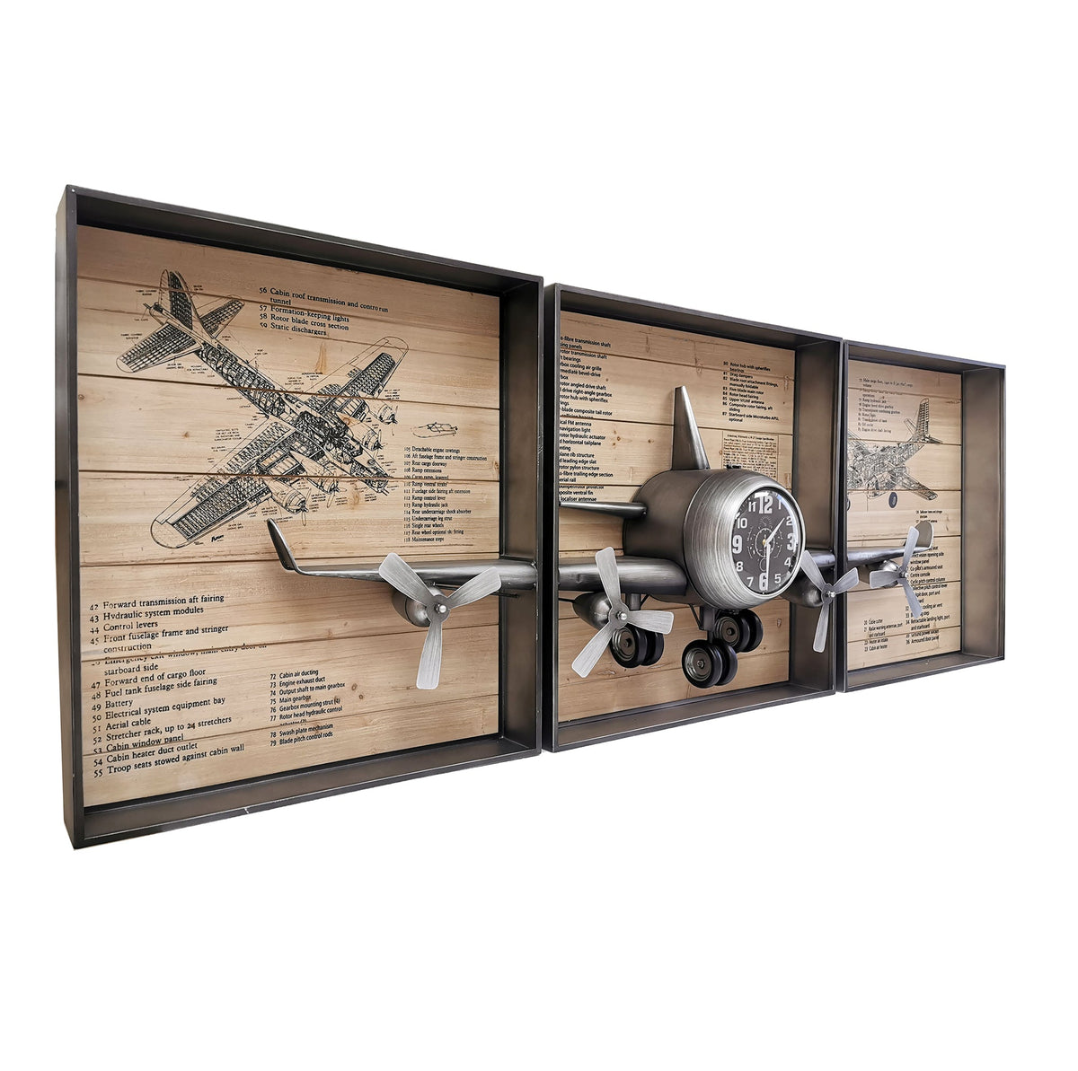Metallic Vintage Airplane Wall Art with Clock, Set of 3--www.Shopthatapp.ca-Peterson Housewares & Artwares