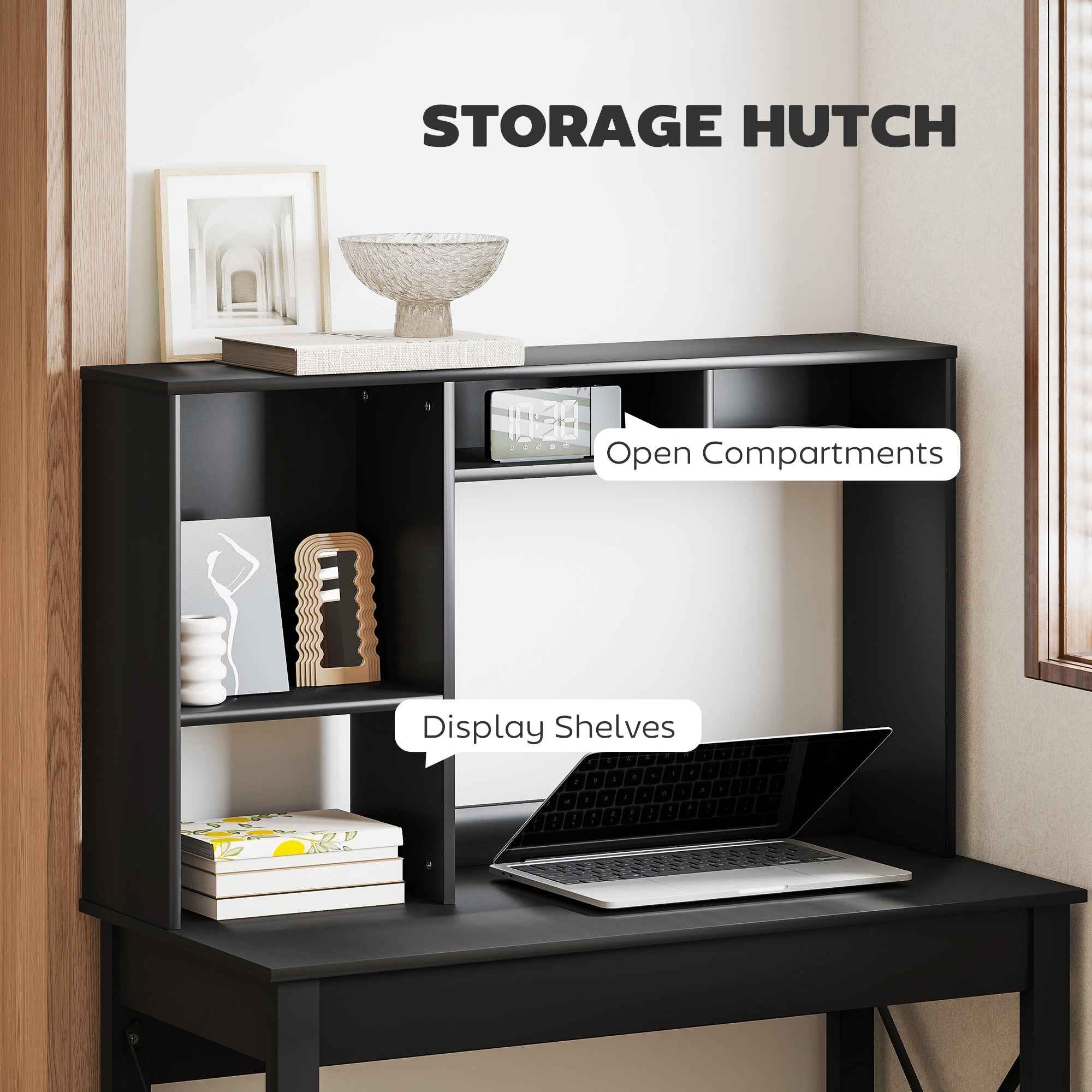 Sloan Computer Desk with Hutch and Storage Shelves-Black
