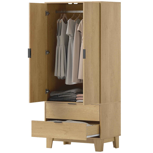 Alexis Modern Wardrobe Closet with Soft-Close Doors-Natural