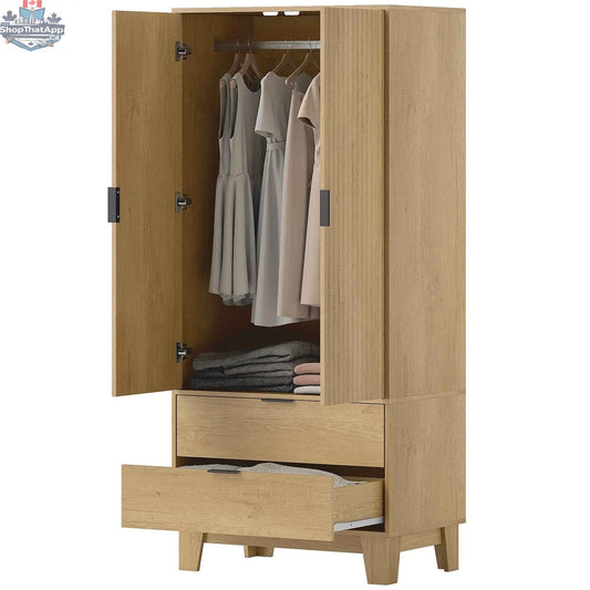 Modern Alexis wardrobe closet with soft-close doors, natural wood finish, bedroom furniture by SLOTH Nation.