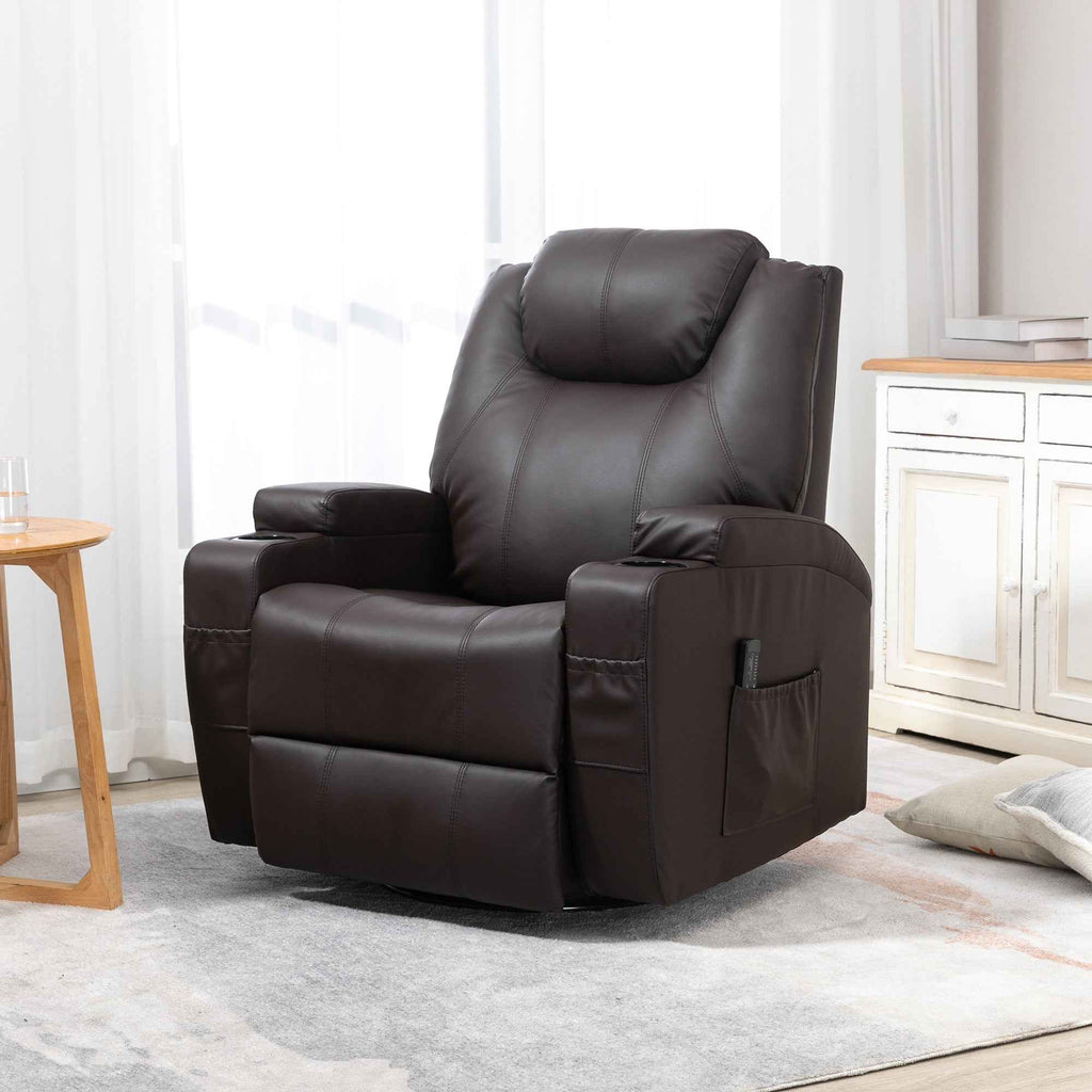 Brady Massage Recliner Chair with Swivel, Rocker Features and 8 Vibration Points-Brown