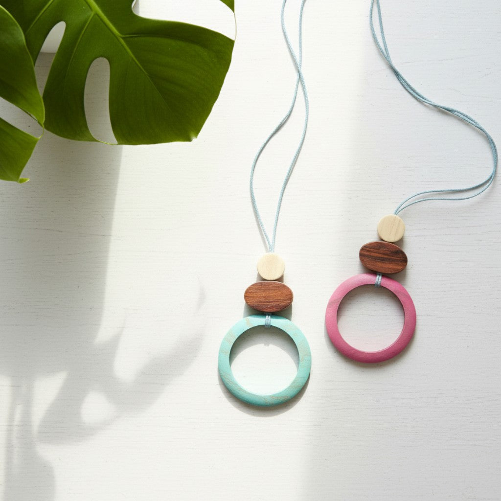 Wooden Circle Pendant Necklace - Unique Open Design - Shopthatapp.ca