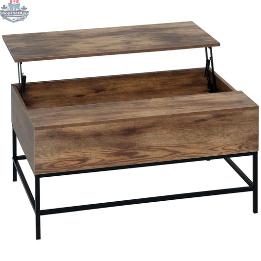 Rustic brown Reese lift top coffee table by SLOTH Nation with hidden storage and sturdy wooden construction.