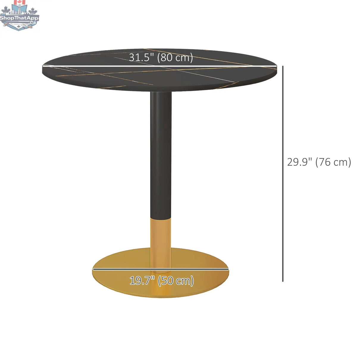 SLOTH Nation Rene round dining table with faux marble top in black, ideal for small kitchens and dining areas.