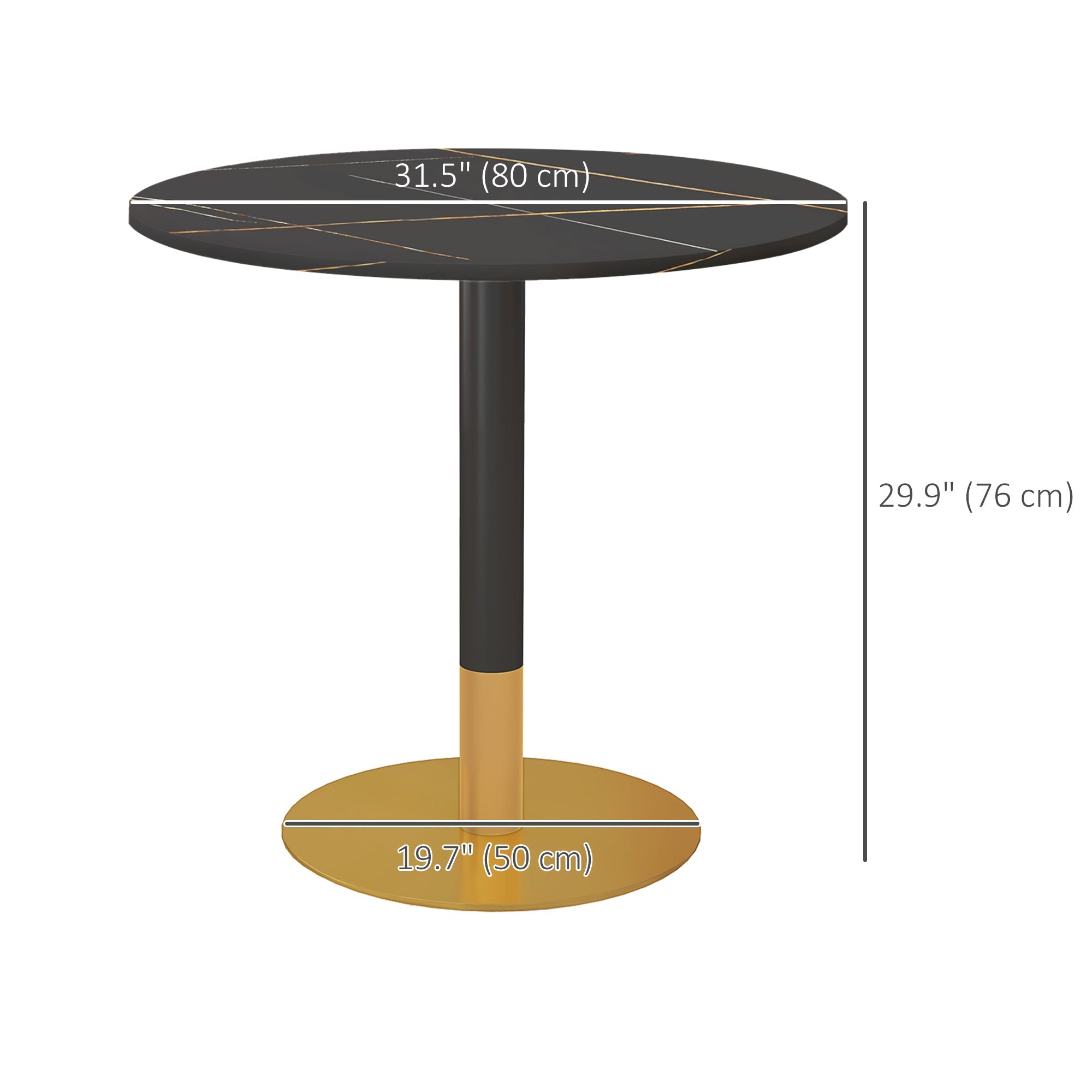 Rene Round Modern Dining Table with Faux Marble Top for Small Spaces-Black - Shopthatapp.ca