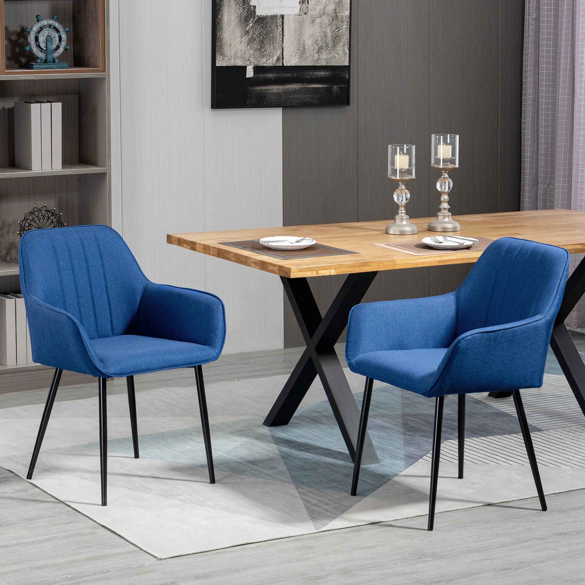 Robbie Modern Dining Chairs Set of 2 with Armrest-Dark Blue