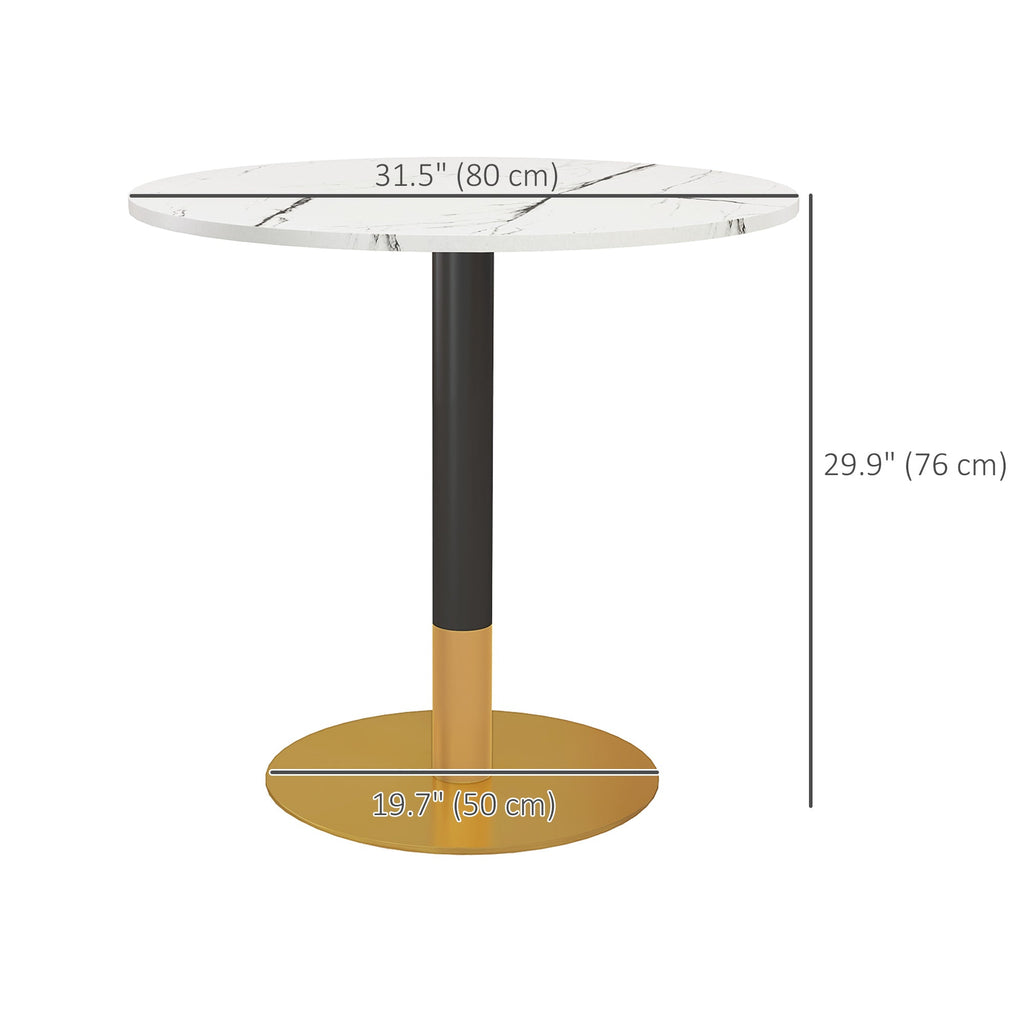 Rene Round Modern Dining Table with Faux Marble Top for Small Spaces-White - Shopthatapp.ca
