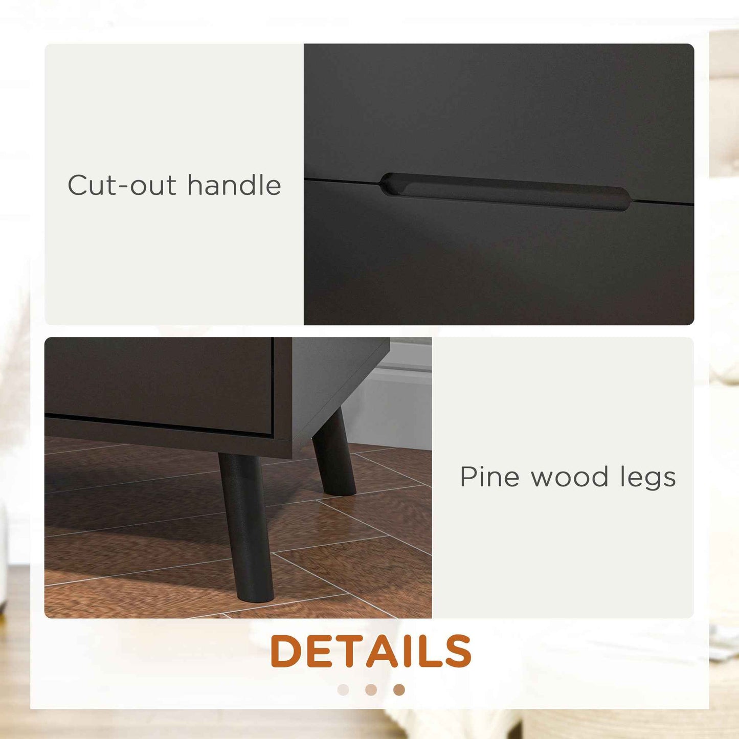 Willow Modern Nightstand/End Table with 2 Drawers-Black