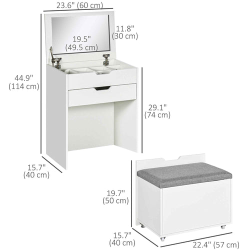 Alice Makeup Vanity Set with Flip Top Mirror-White