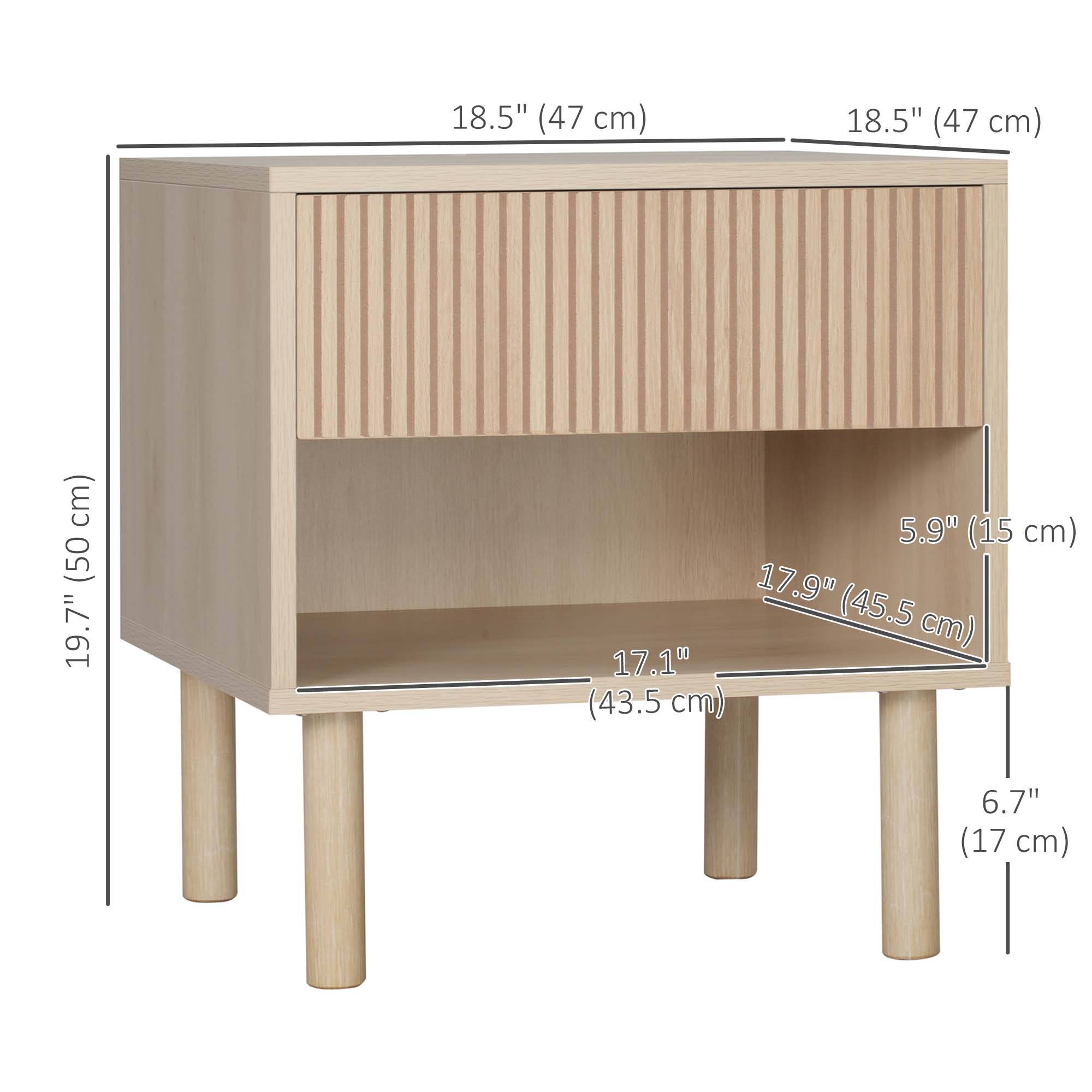 Laura Set of 2 Modern Nightstand with Drawer and Open Shelf-Natural Wood - Shopthatapp.ca