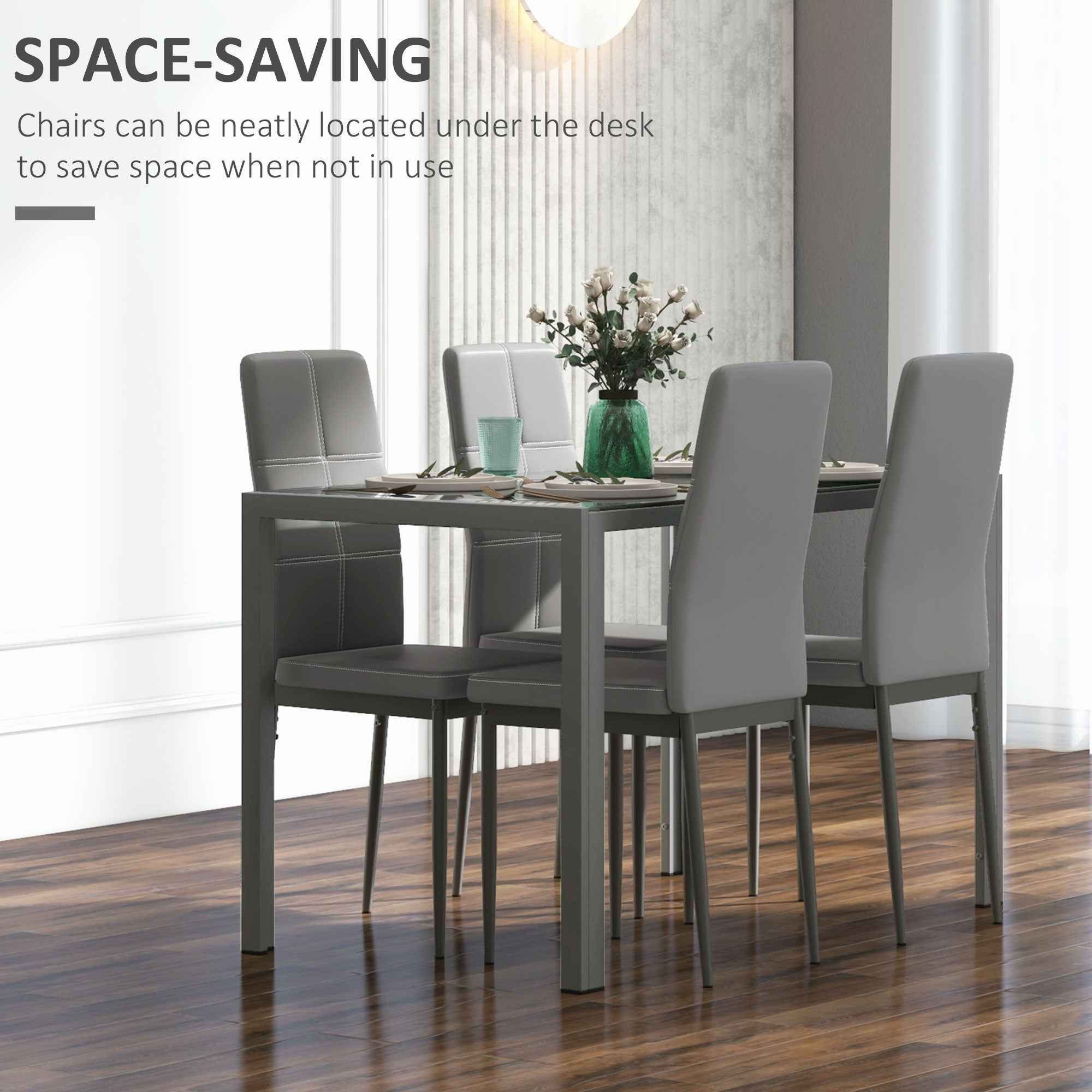 Zaya 5-Piece Rectangular Glass Dining Set for Small Spaces-Grey