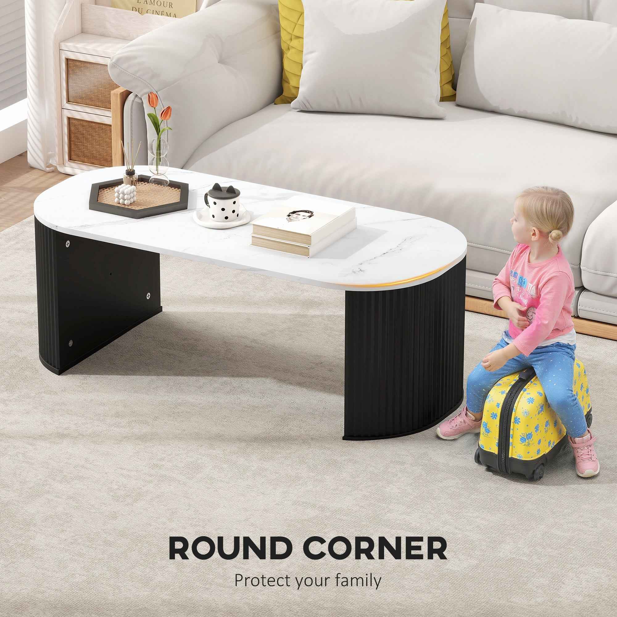 Cameron Modern Faux-Marble Coffee Table-Black