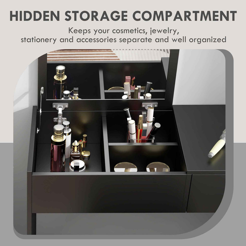 Mia Modern Vanity Set with Flip Top Mirror-Black