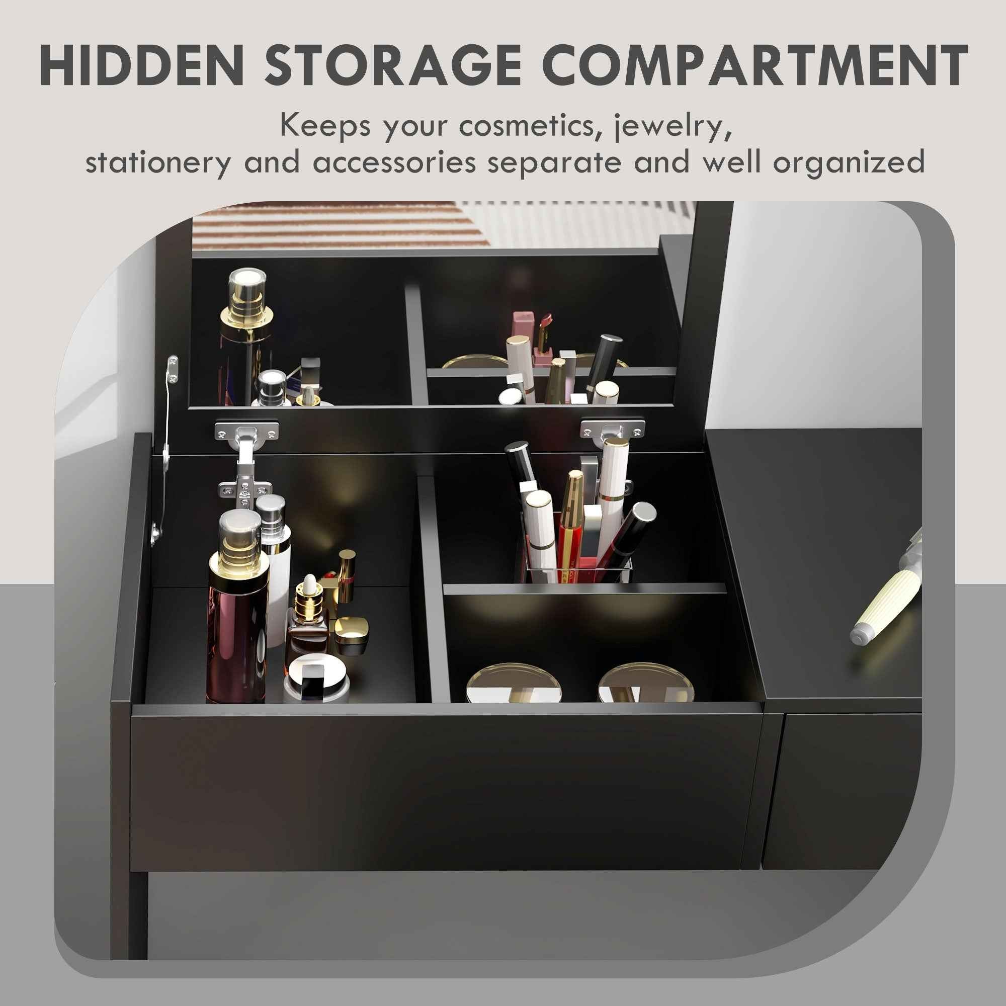 Mia Modern Vanity Set with Flip Top Mirror-Black