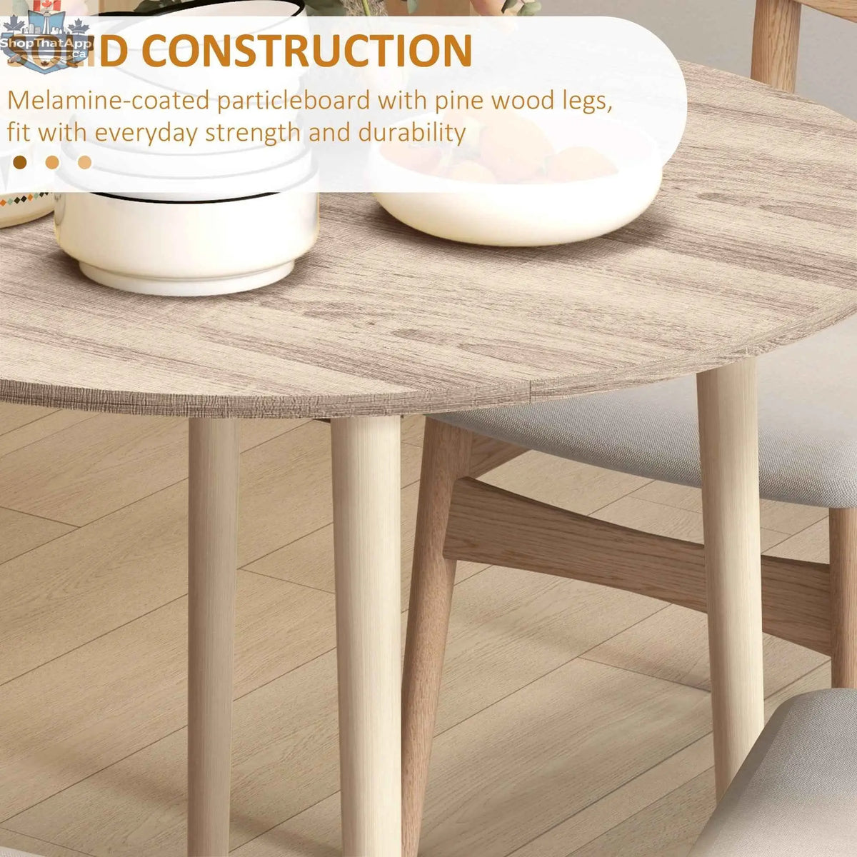 SLOTH Nation Merrill folding round oak dining table with drop-leaf design, ideal for small kitchen and dining spaces