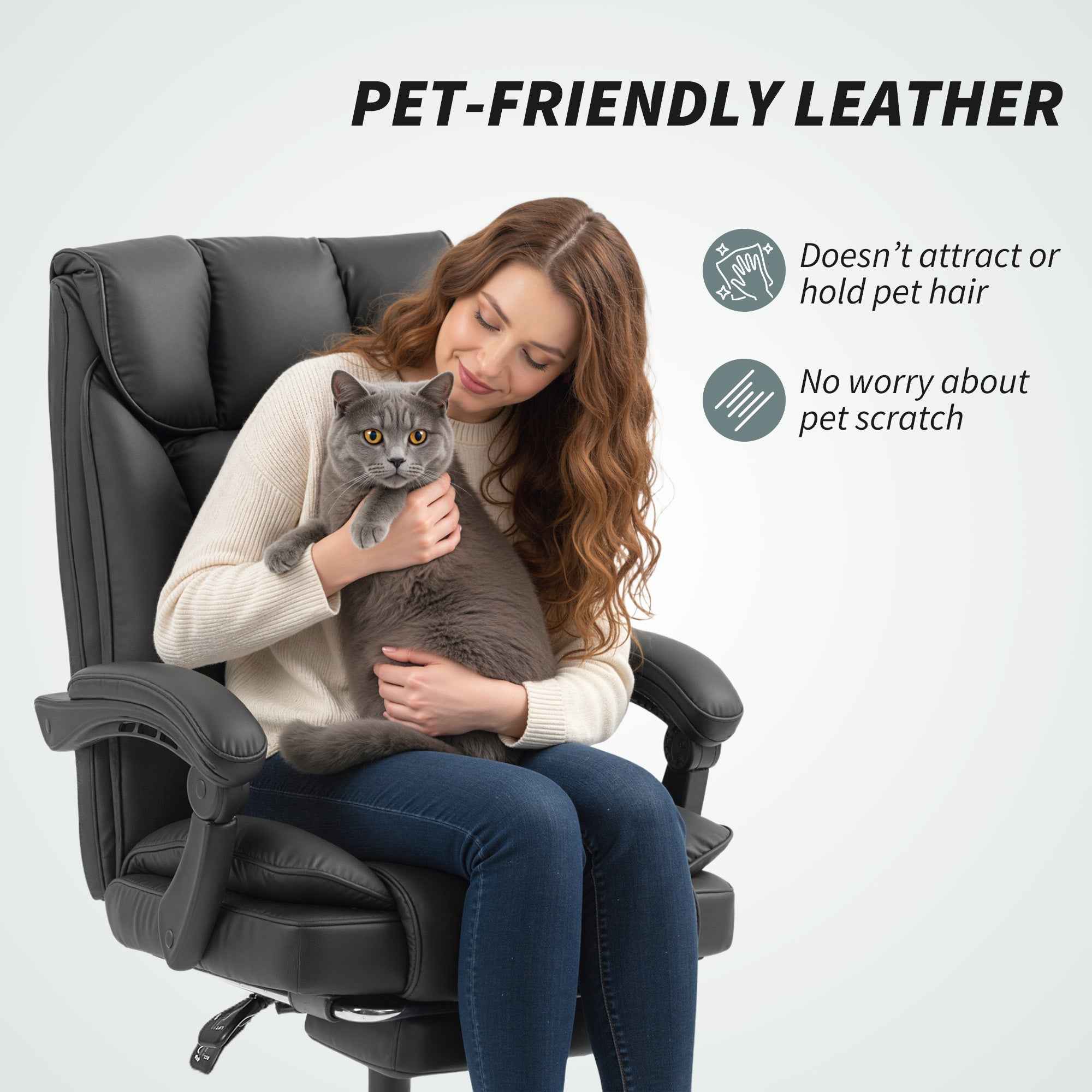 Alexis Executive Ergonomic Office Chair with Pet-Friendly Leather, Footrest and Swivel Recliner-Black