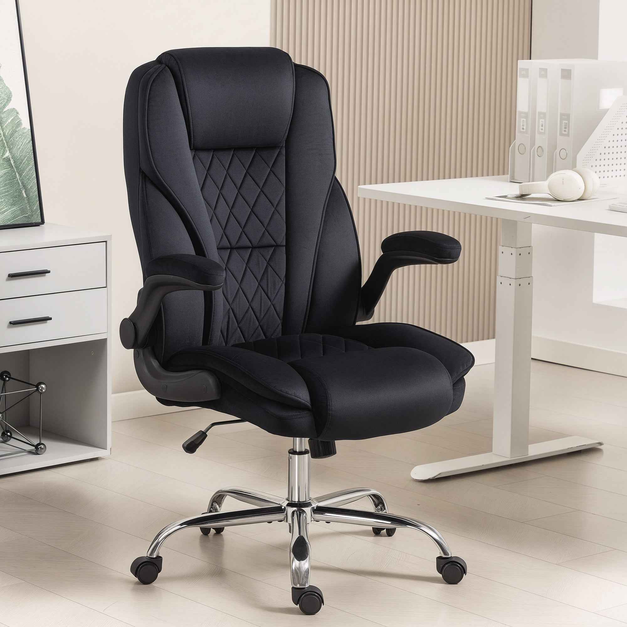 Hayden Executive Fabric Office Chair with Flip-up Armrest-Black