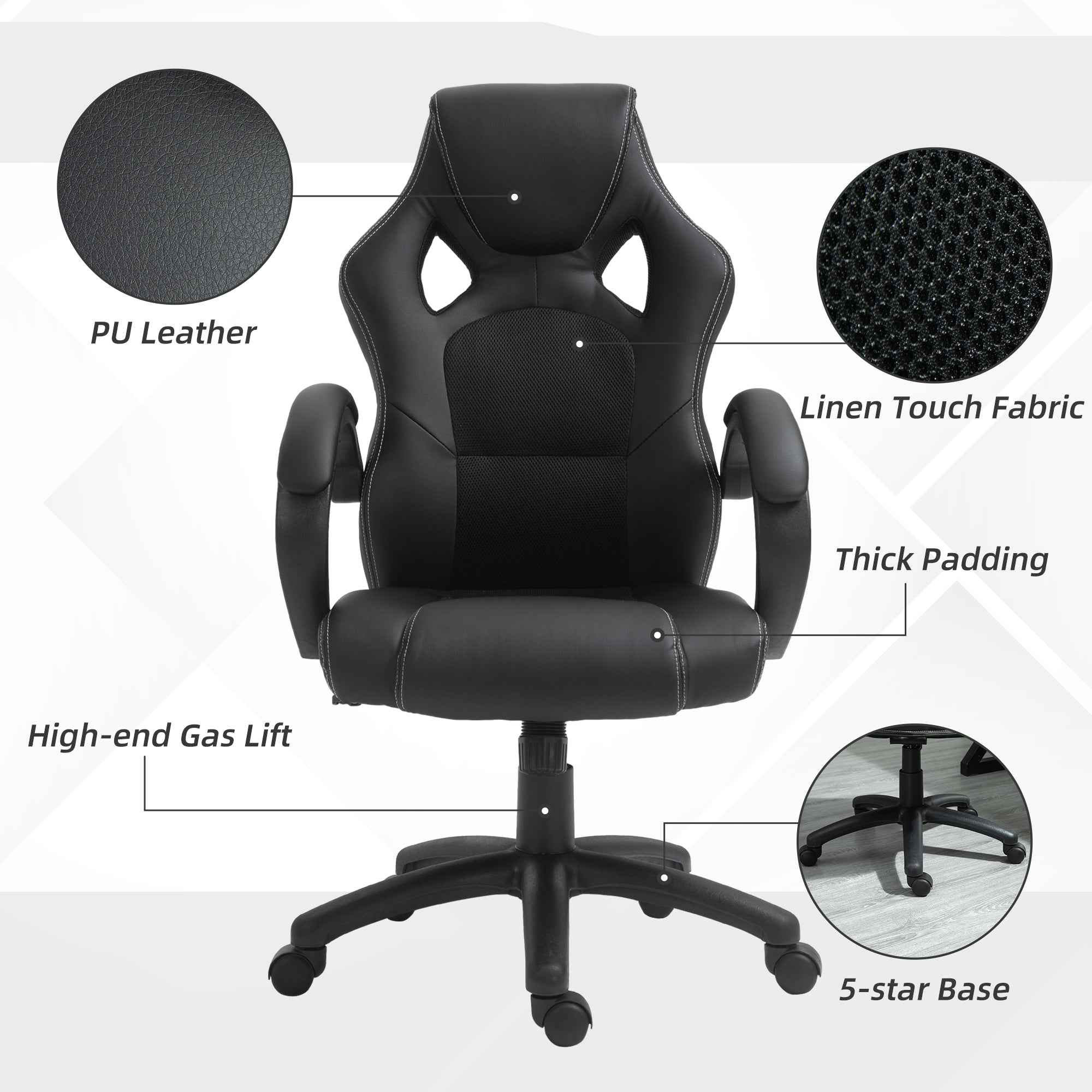 Erling Gaming-Office Chair with Swivel and Tilt Functions-Black