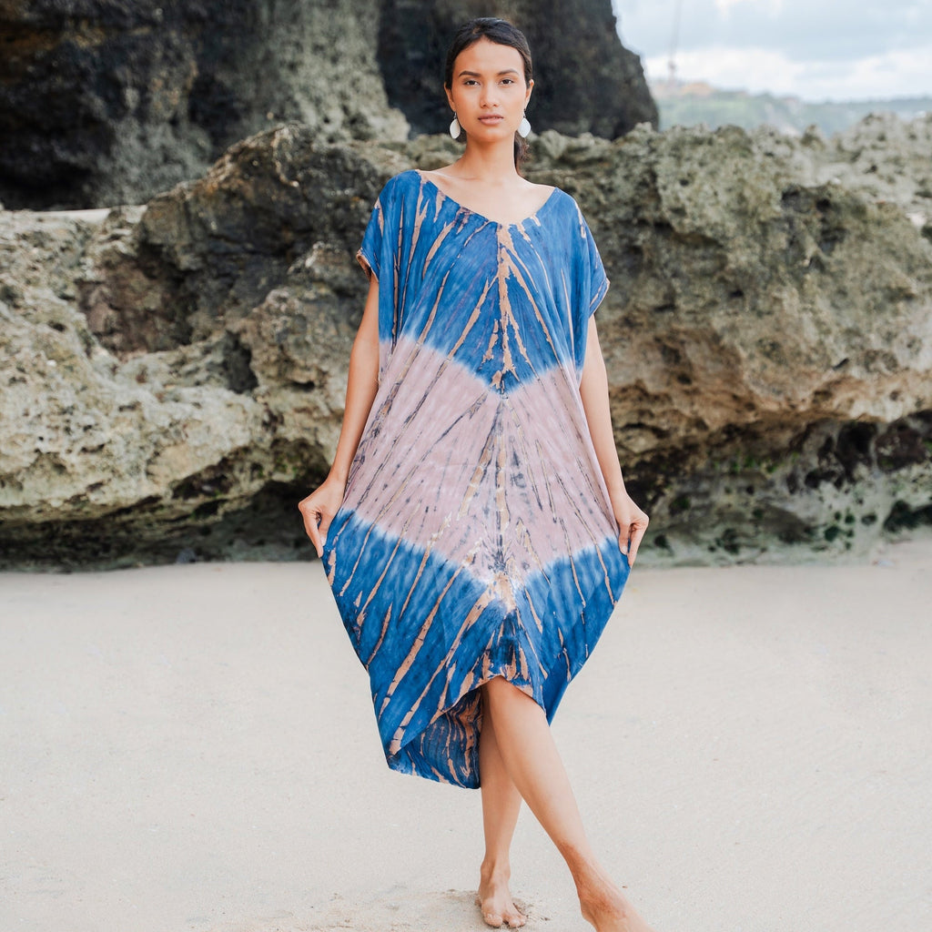 Tie Dye Kaftan Dress in Pink & Blue Lapis Ombre - Shopthatapp.ca
