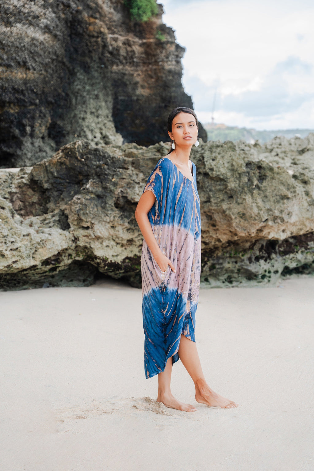 Tie Dye Kaftan Dress in Pink & Blue Lapis Ombre - Shopthatapp.ca