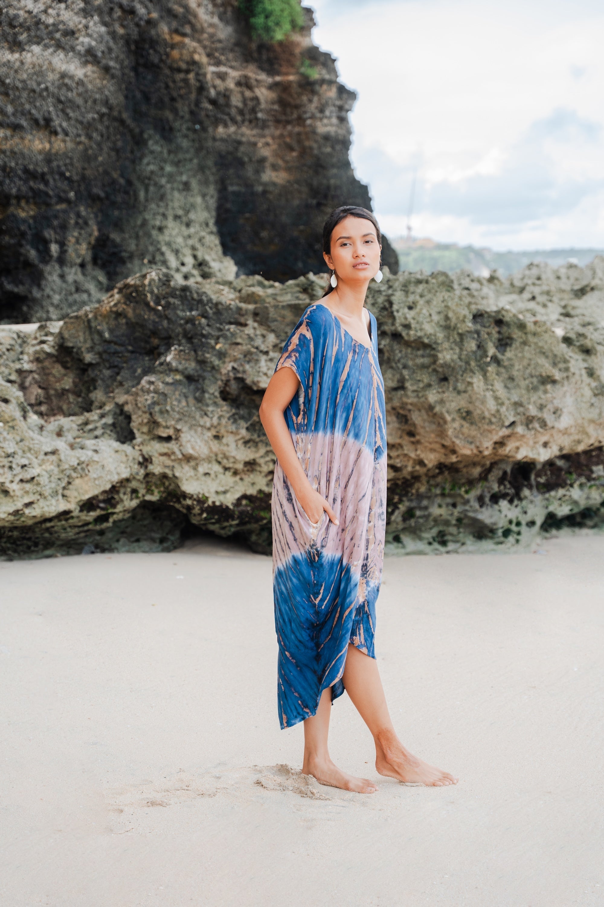 Tie Dye Kaftan Dress in Pink & Blue Lapis Ombre - Shopthatapp.ca