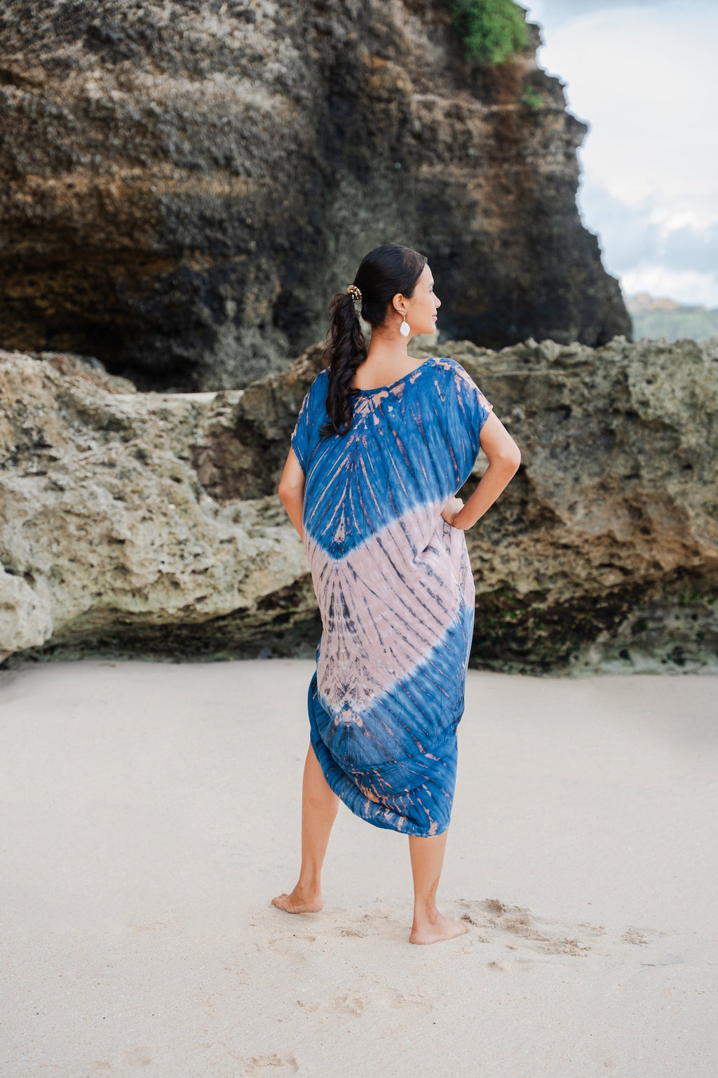 Tie Dye Kaftan Dress in Pink & Blue Lapis Ombre - Shopthatapp.ca