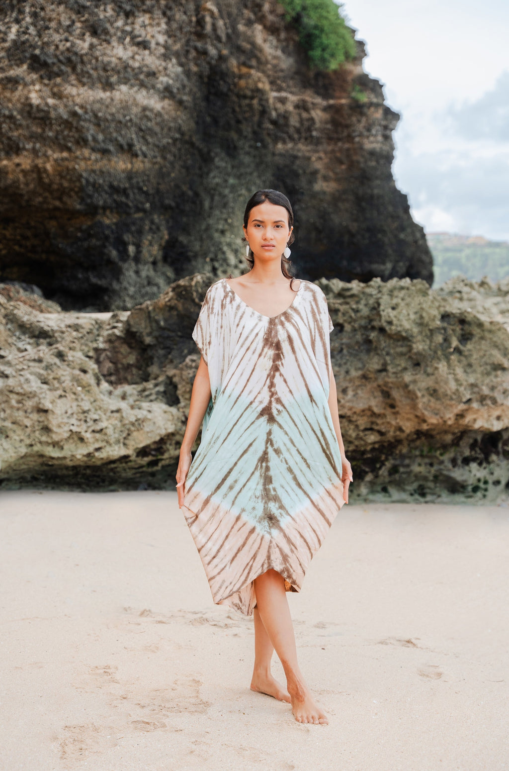 Tie Dye Kaftan Dress - Lapis Ombre Mint & Brown - Shopthatapp.ca