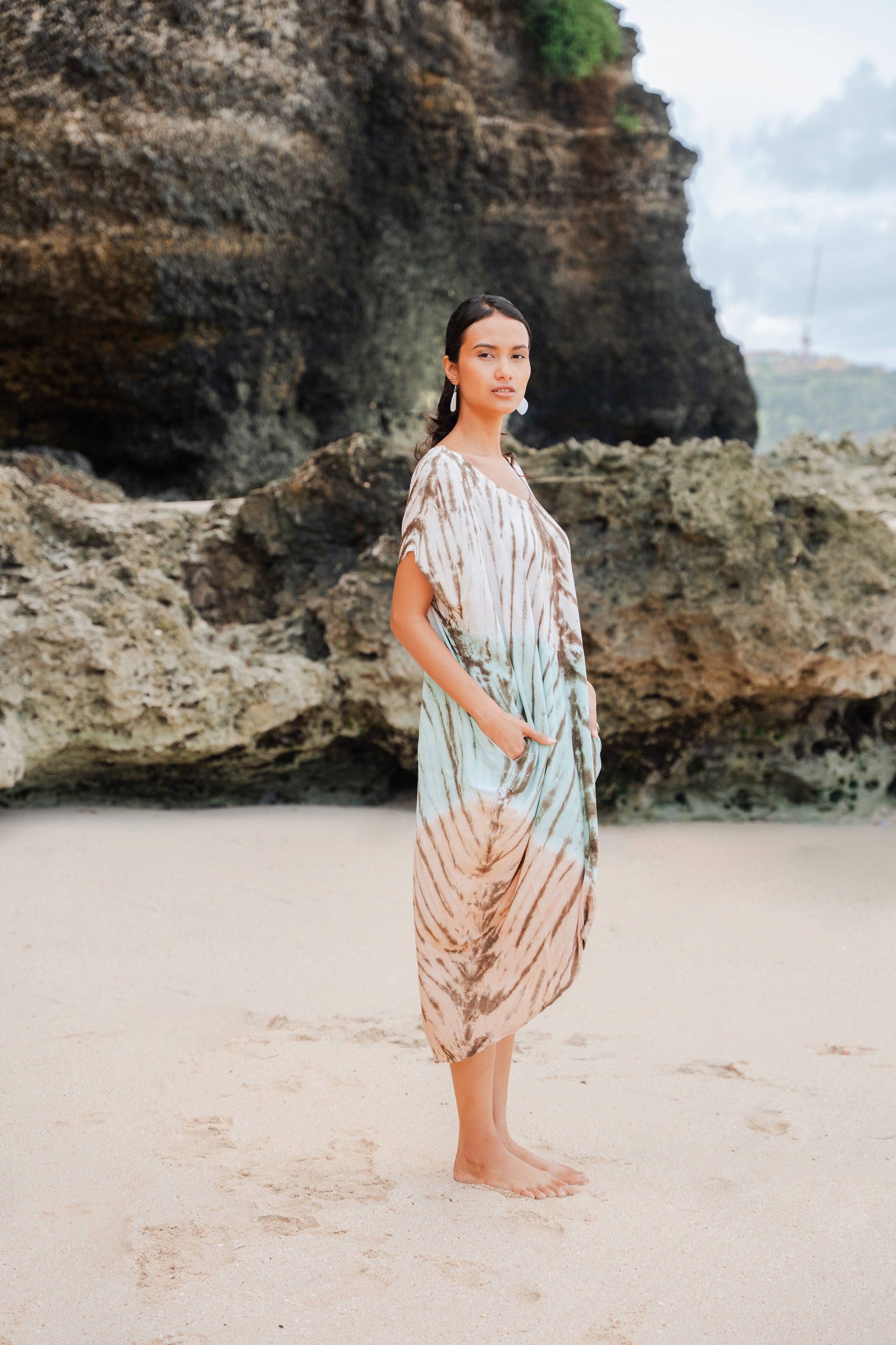 Tie Dye Kaftan Dress - Lapis Ombre Mint & Brown - Shopthatapp.ca