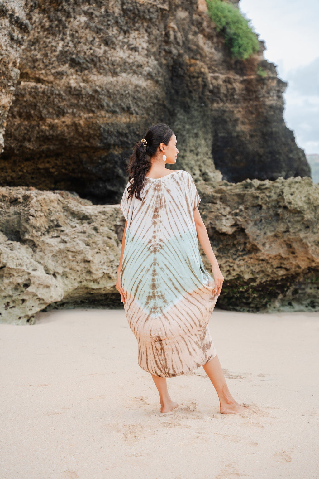 Tie Dye Kaftan Dress - Lapis Ombre Mint & Brown - Shopthatapp.ca