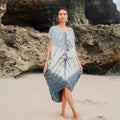Tie Dye Kaftan Dress in Cream & Grey Ombre Lapis Design - Shopthatapp.ca