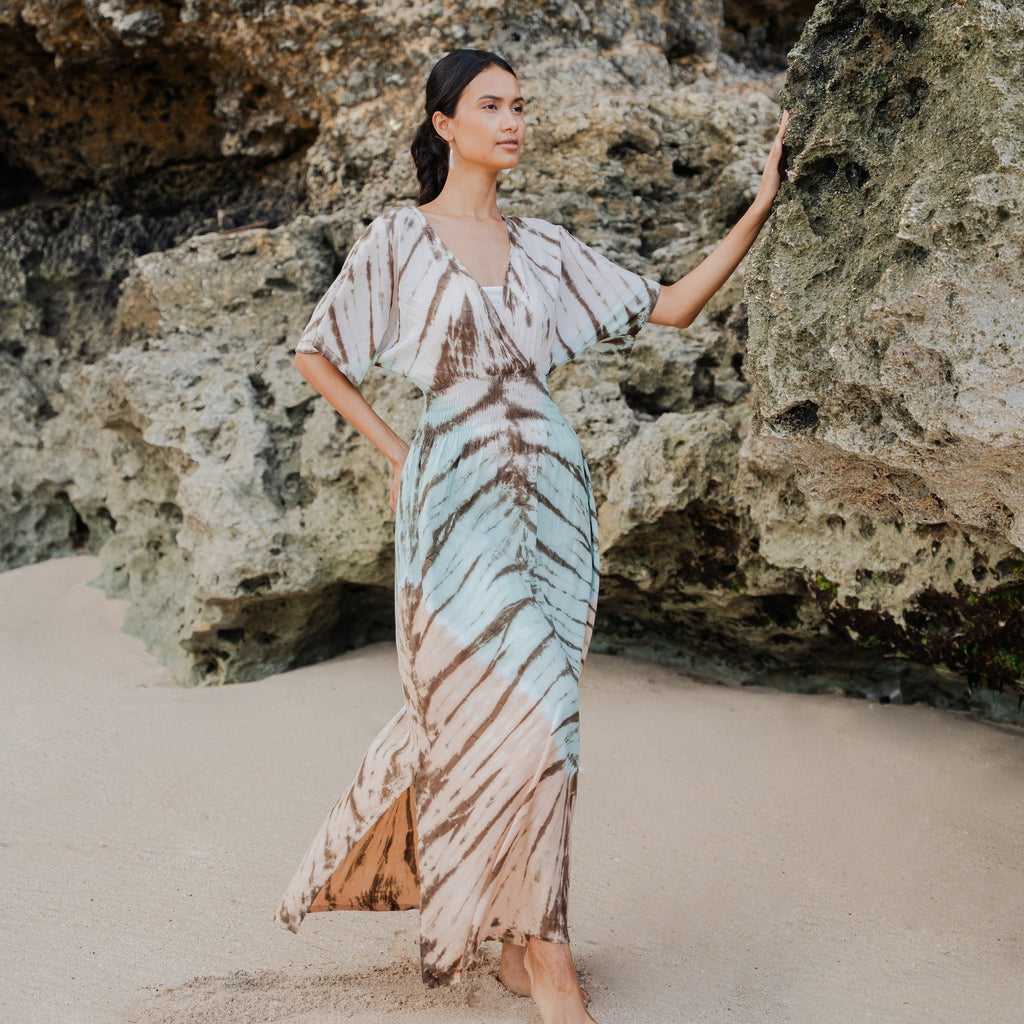 Tie Dye Maxi Dress in Lapis Ombre - Mint & Brown - Shopthatapp.ca