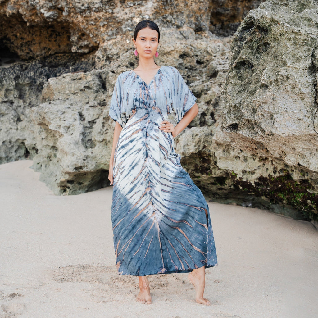 Tie Dye Maxi Dress in Cream & Grey - Lapis Ombre Style - Shopthatapp.ca