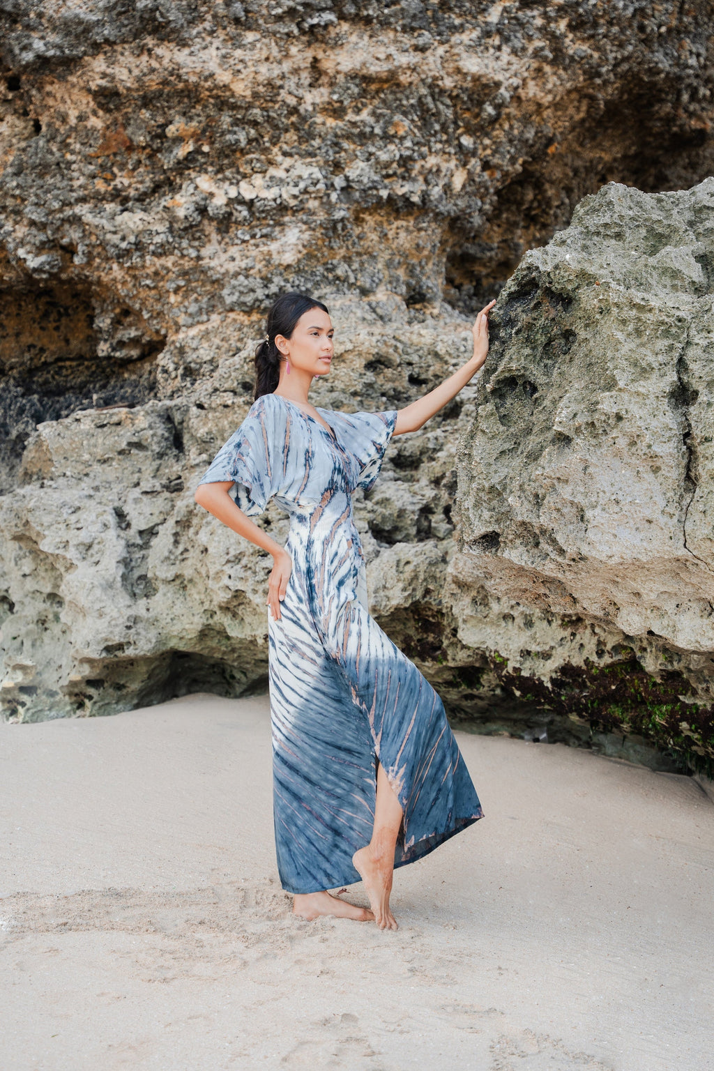 Tie Dye Maxi Dress in Cream & Grey - Lapis Ombre Style - Shopthatapp.ca