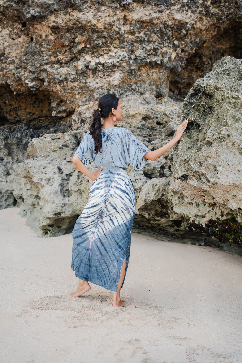 Tie Dye Maxi Dress in Cream & Grey - Lapis Ombre Style - Shopthatapp.ca