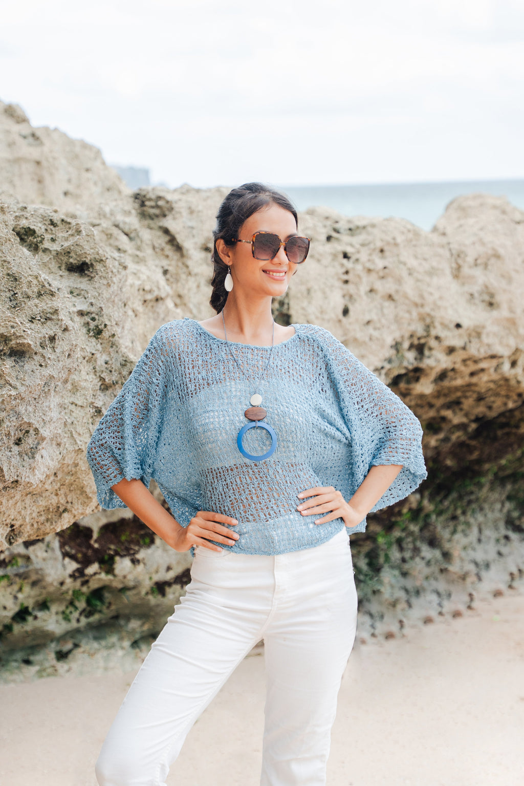 Short Sleeved Top Sky Blue - Stylish and Comfortable Women's Apparel - Shopthatapp.ca