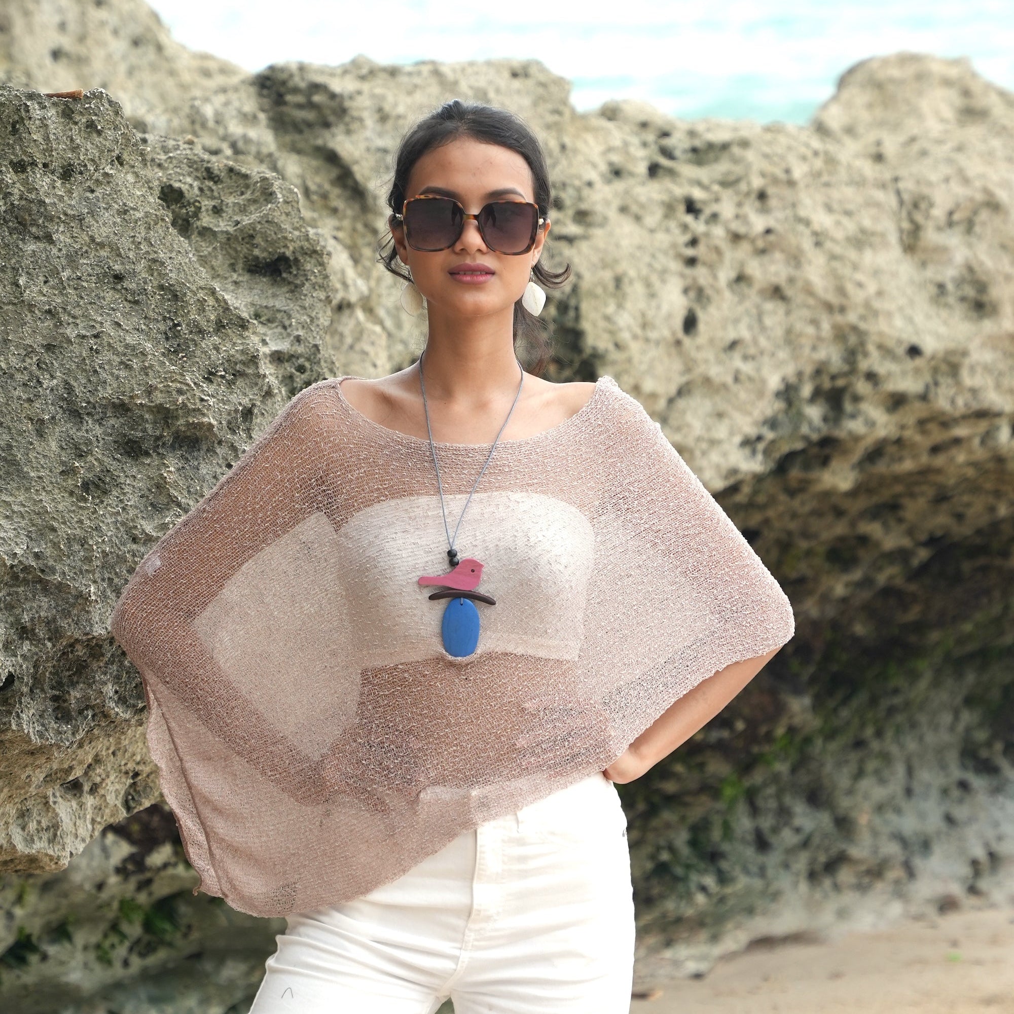 Sheer Mesh Poncho Taupe - Elegant Layering for Every Occasion - Shopthatapp.ca